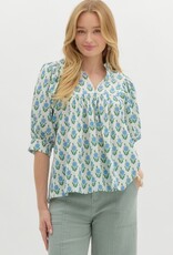 Botanical Puff Sleeve Blouse- Off White