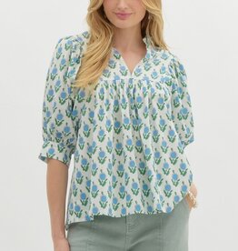 Botanical Puff Sleeve Blouse- Off White