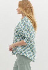 Botanical Puff Sleeve Blouse- Off White