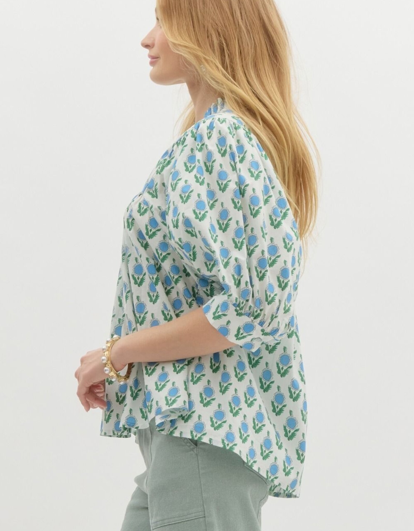Botanical Puff Sleeve Blouse- Off White