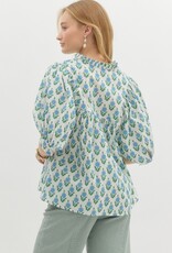 Botanical Puff Sleeve Blouse- Off White