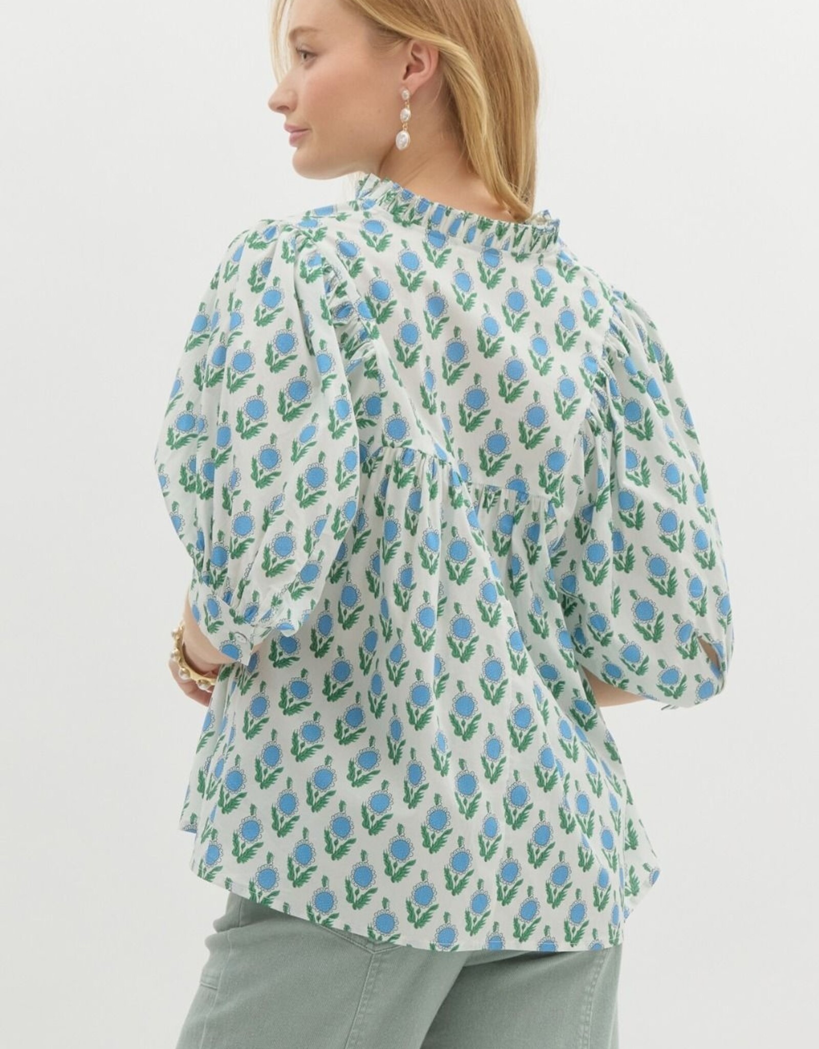 Botanical Puff Sleeve Blouse- Off White
