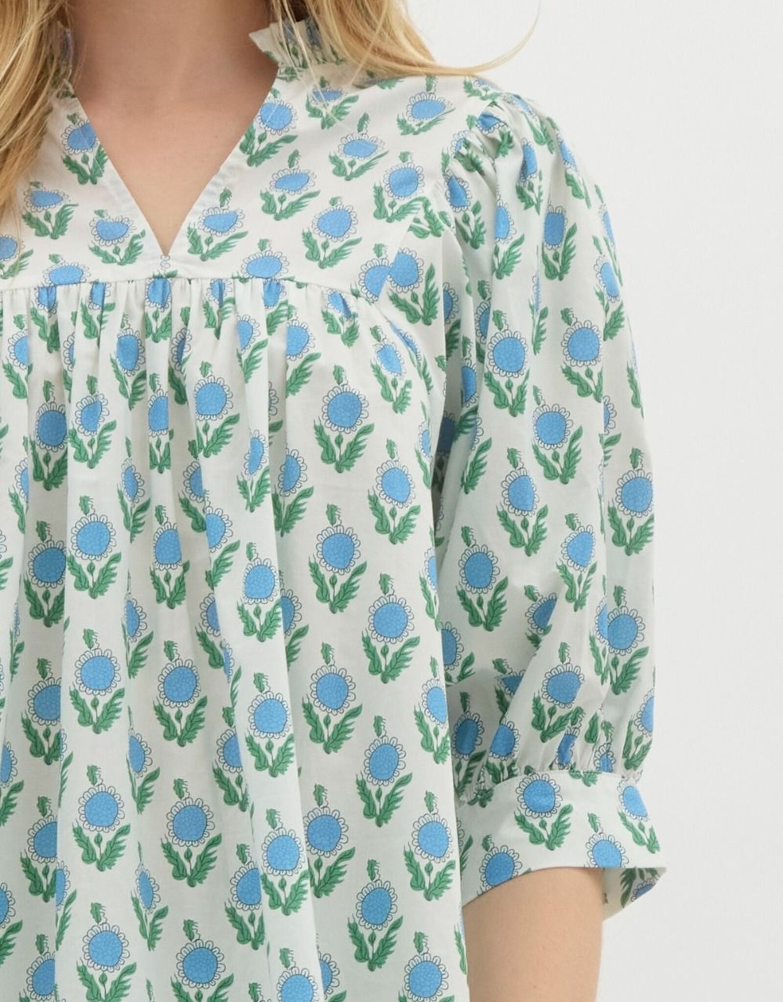 Botanical Puff Sleeve Blouse- Off White