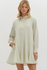 Sage Stripe Dress w/ Drop Waist