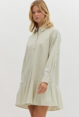 Sage Stripe Dress w/ Drop Waist