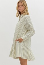 Sage Stripe Dress w/ Drop Waist