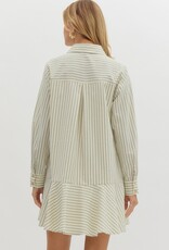 Sage Stripe Dress w/ Drop Waist