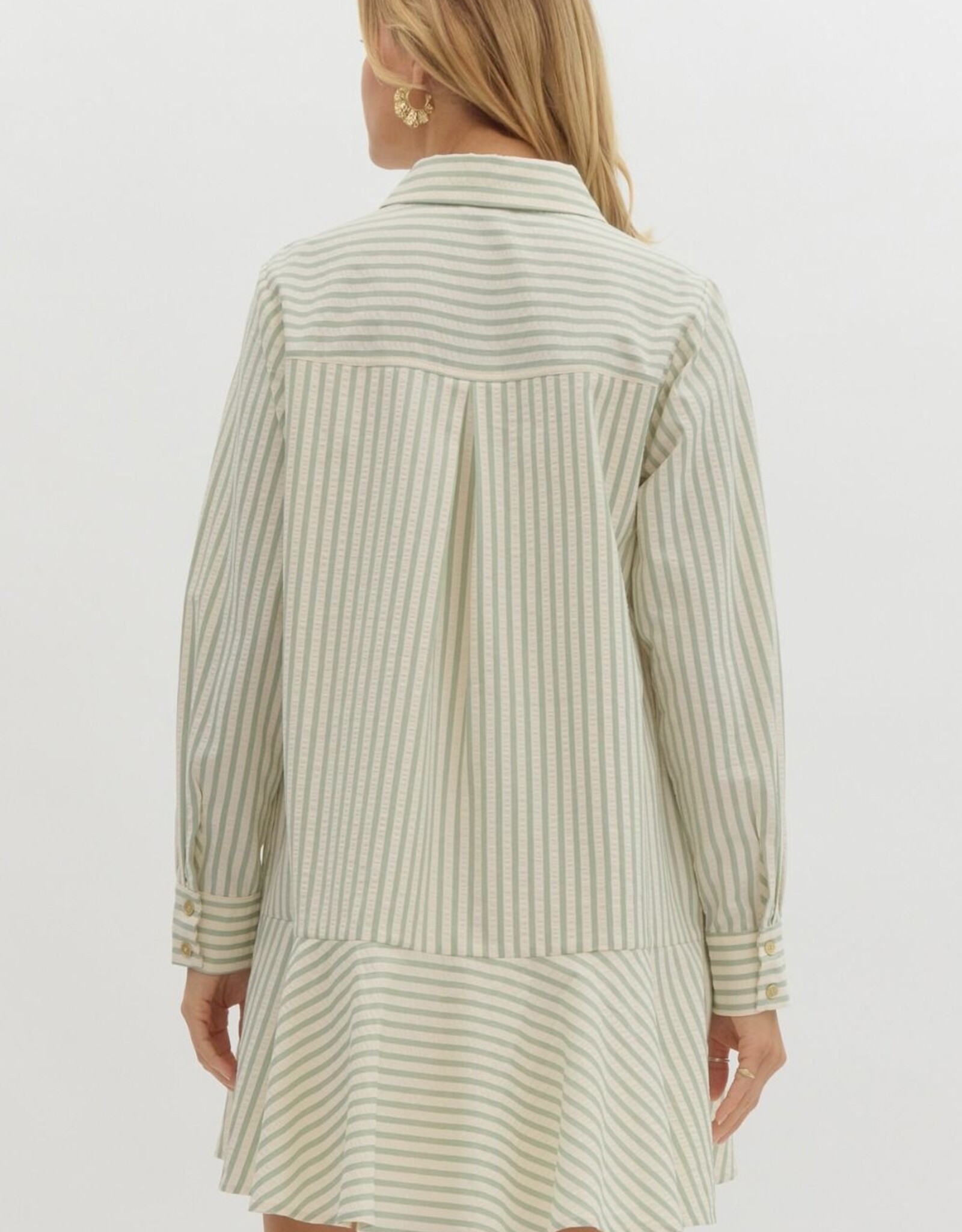 Sage Stripe Dress w/ Drop Waist