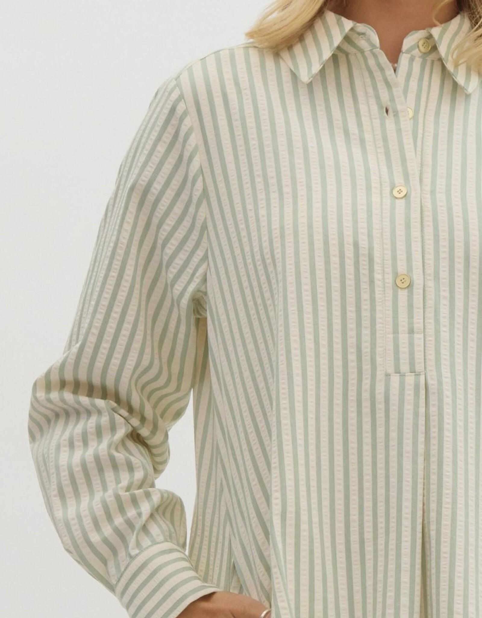 Sage Stripe Dress w/ Drop Waist