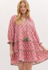Floral Dress w/ Scallop Trim- Pink