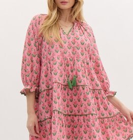 Floral Dress w/ Scallop Trim- Pink