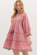 Floral Dress w/ Scallop Trim- Pink