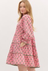 Floral Dress w/ Scallop Trim- Pink