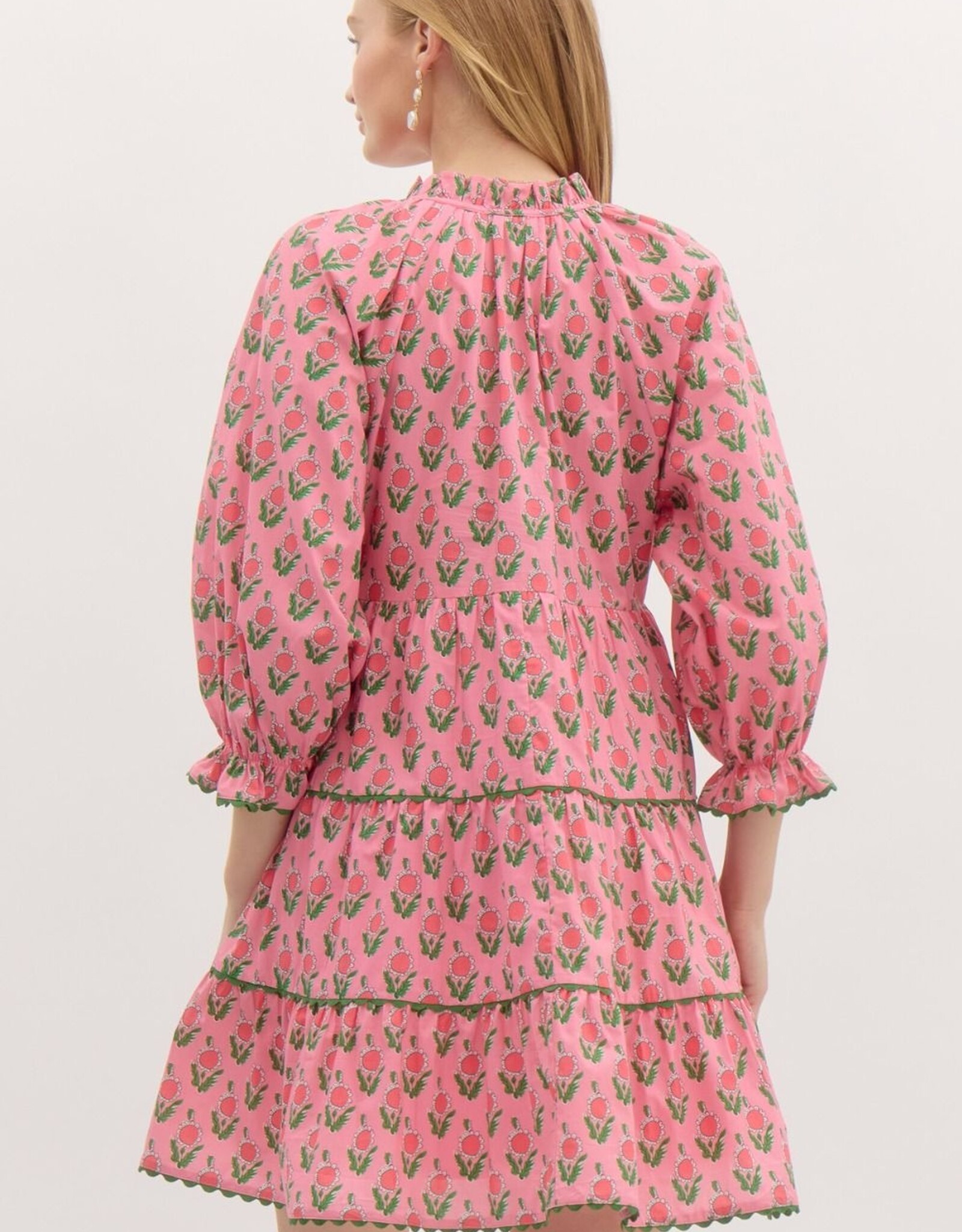 Floral Dress w/ Scallop Trim- Pink