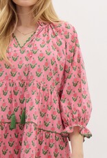 Floral Dress w/ Scallop Trim- Pink