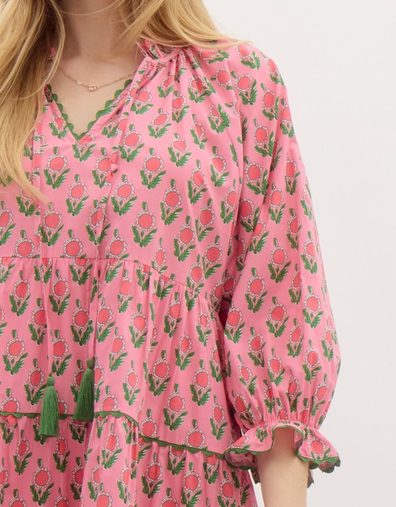 Floral Dress w/ Scallop Trim- Pink