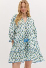 Floral Dress w/ Scallop Trim- Off White