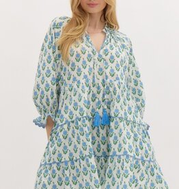 Floral Dress w/ Scallop Trim- Off White