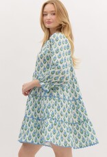 Floral Dress w/ Scallop Trim- Off White
