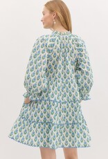 Floral Dress w/ Scallop Trim- Off White