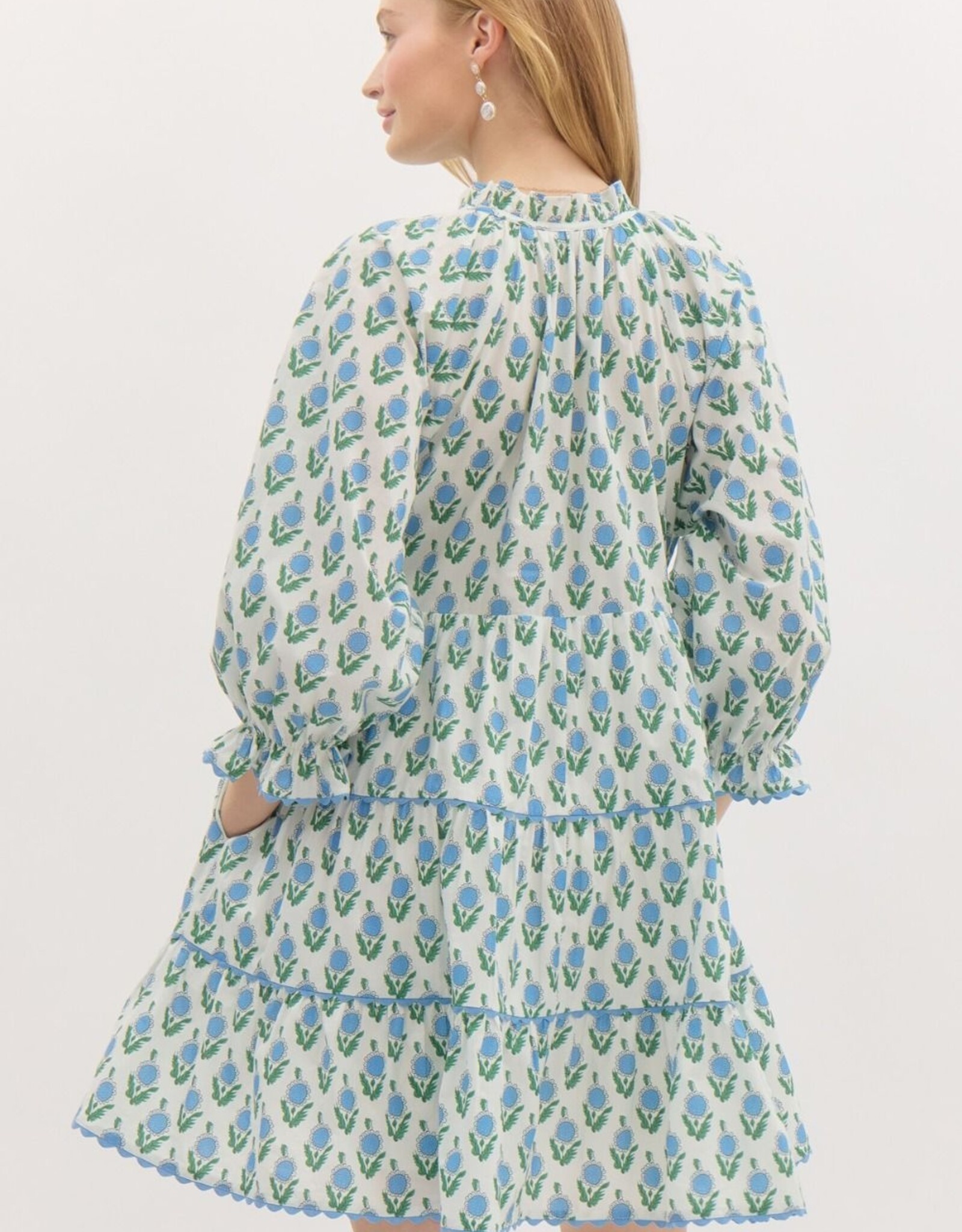 Floral Dress w/ Scallop Trim- Off White