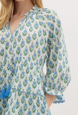 Floral Dress w/ Scallop Trim- Off White