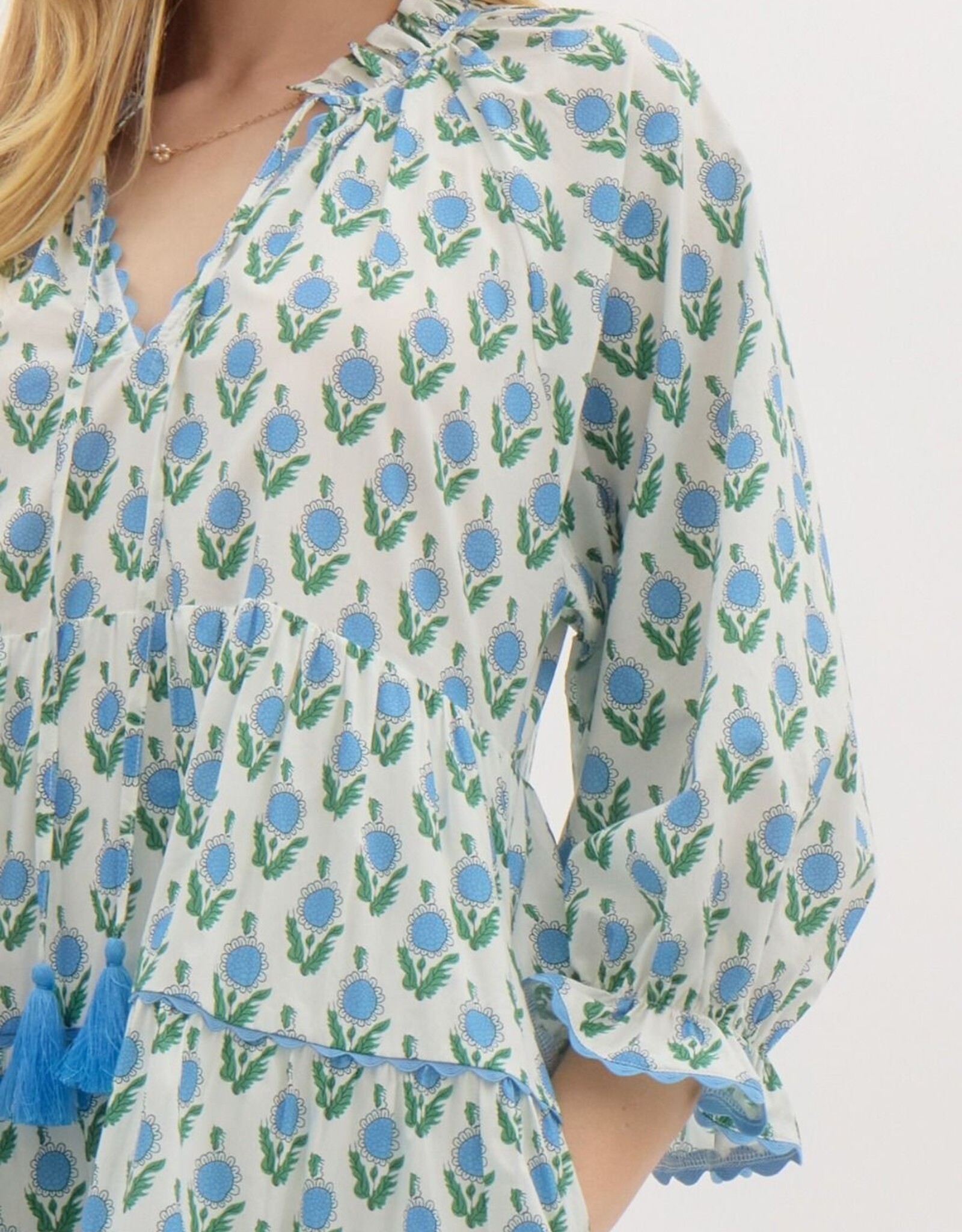 Floral Dress w/ Scallop Trim- Off White
