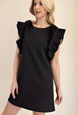 Black Pleated Shoulder Dress
