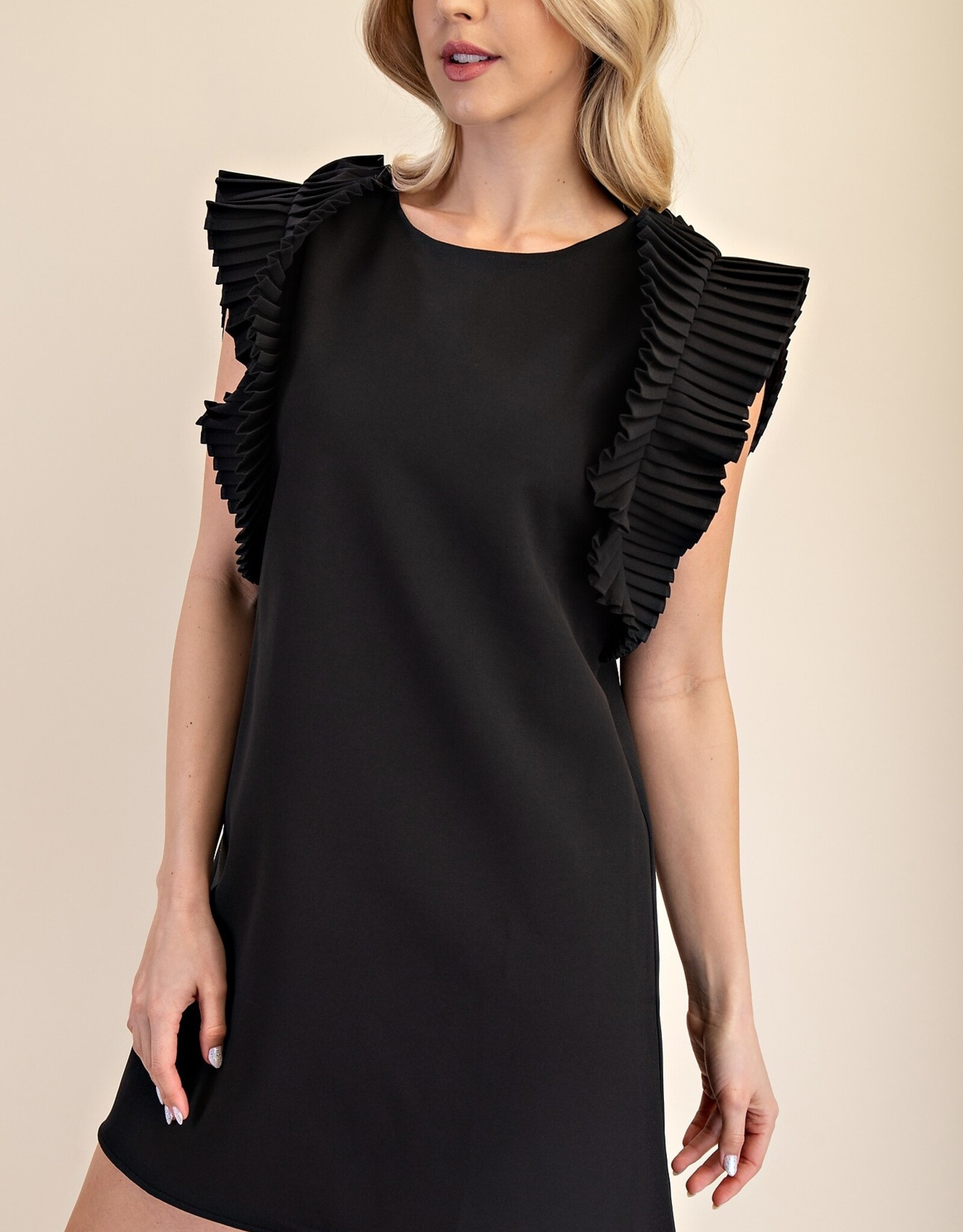 Black Pleated Shoulder Dress