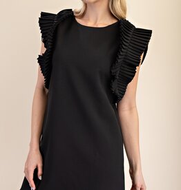 Black Pleated Shoulder Dress