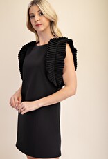 Black Pleated Shoulder Dress