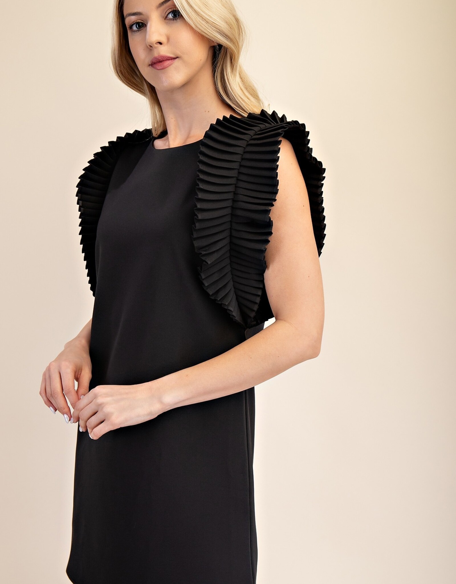 Black Pleated Shoulder Dress