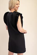 Black Pleated Shoulder Dress