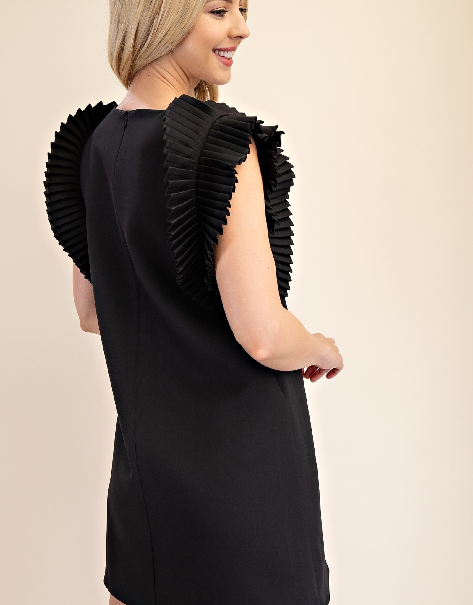 Black Pleated Shoulder Dress