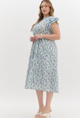 Green & Blue Floral Dress w/ Contrast Trim