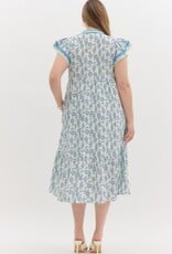 Green & Blue Floral Dress w/ Contrast Trim