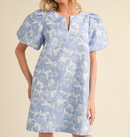 Blue Floral Jacquard Dress