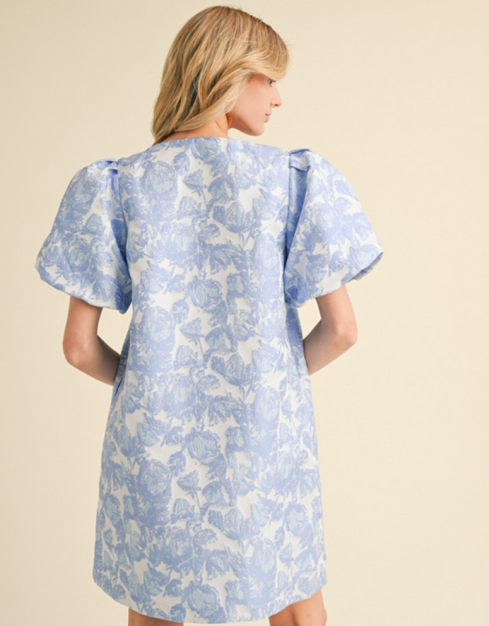 Blue Floral Jacquard Dress