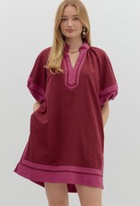 Burgundy Dress w/ Contrast Detail