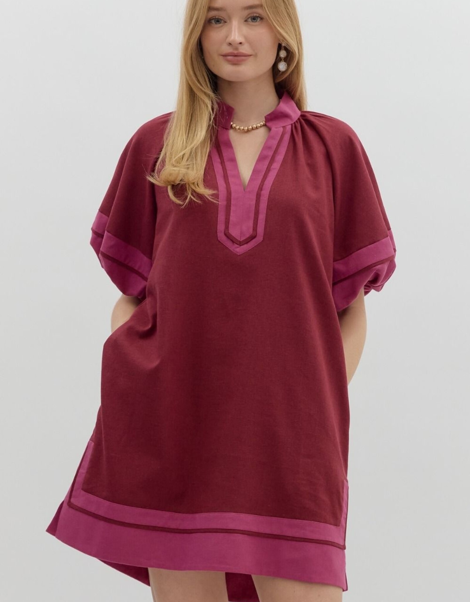 Burgundy Dress w/ Contrast Detail