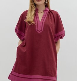 Burgundy Dress w/ Contrast Detail