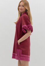 Burgundy Dress w/ Contrast Detail
