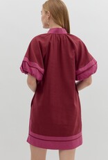 Burgundy Dress w/ Contrast Detail