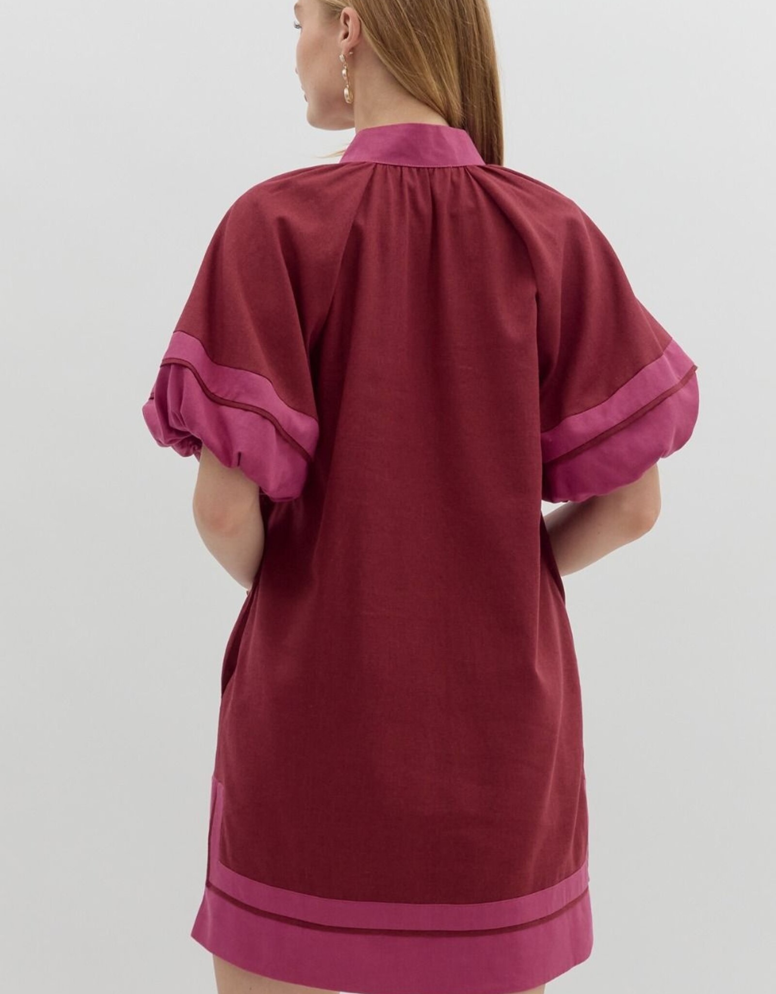 Burgundy Dress w/ Contrast Detail