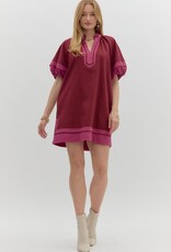 Burgundy Dress w/ Contrast Detail