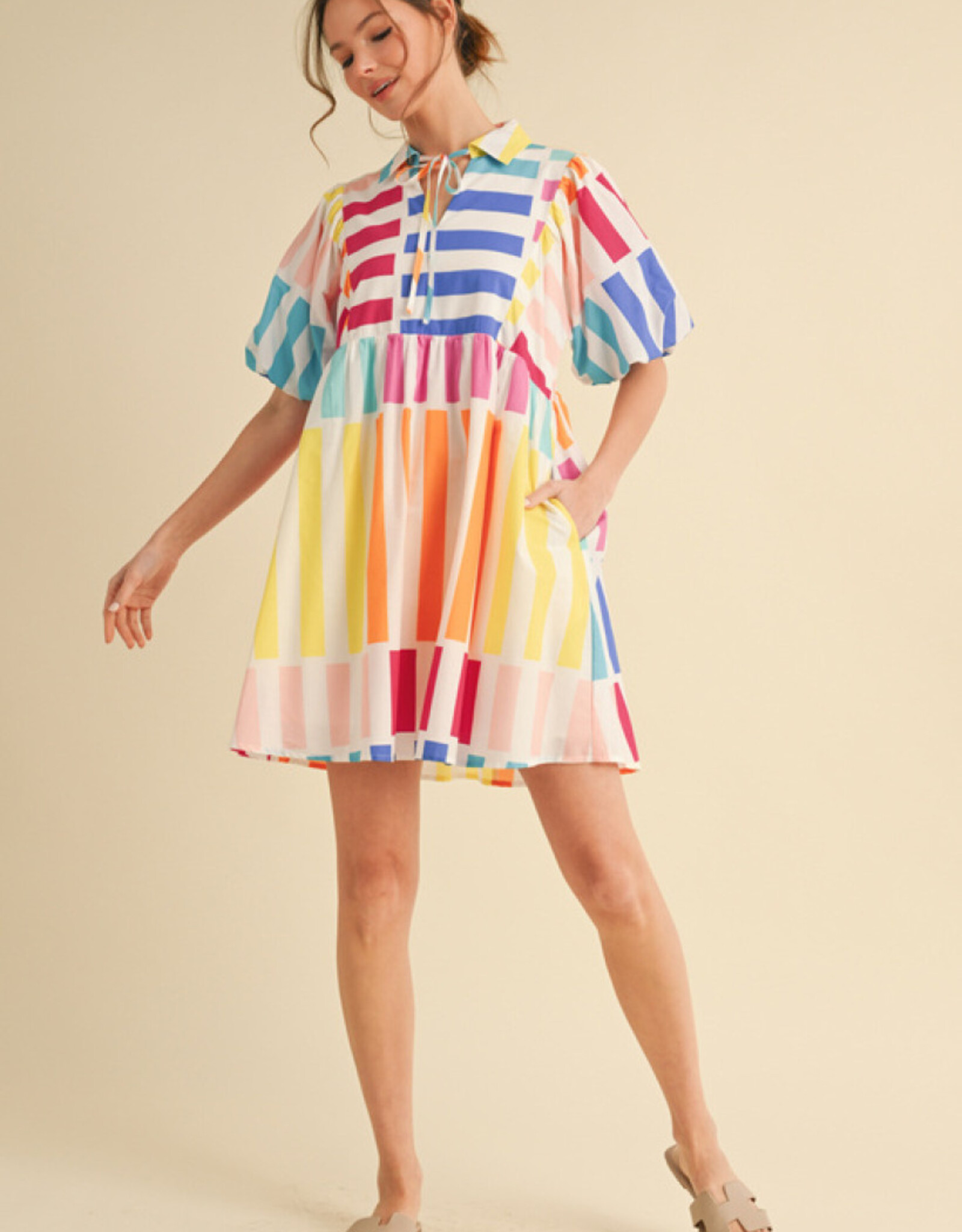 Vibrant Multi Dress w/ Pockets