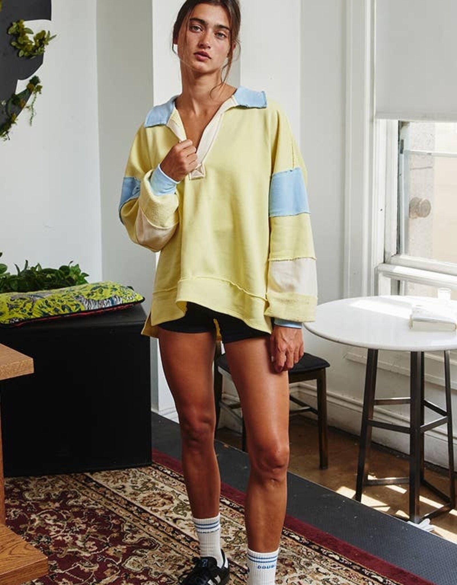 Yellow & Blue Collared Pullover