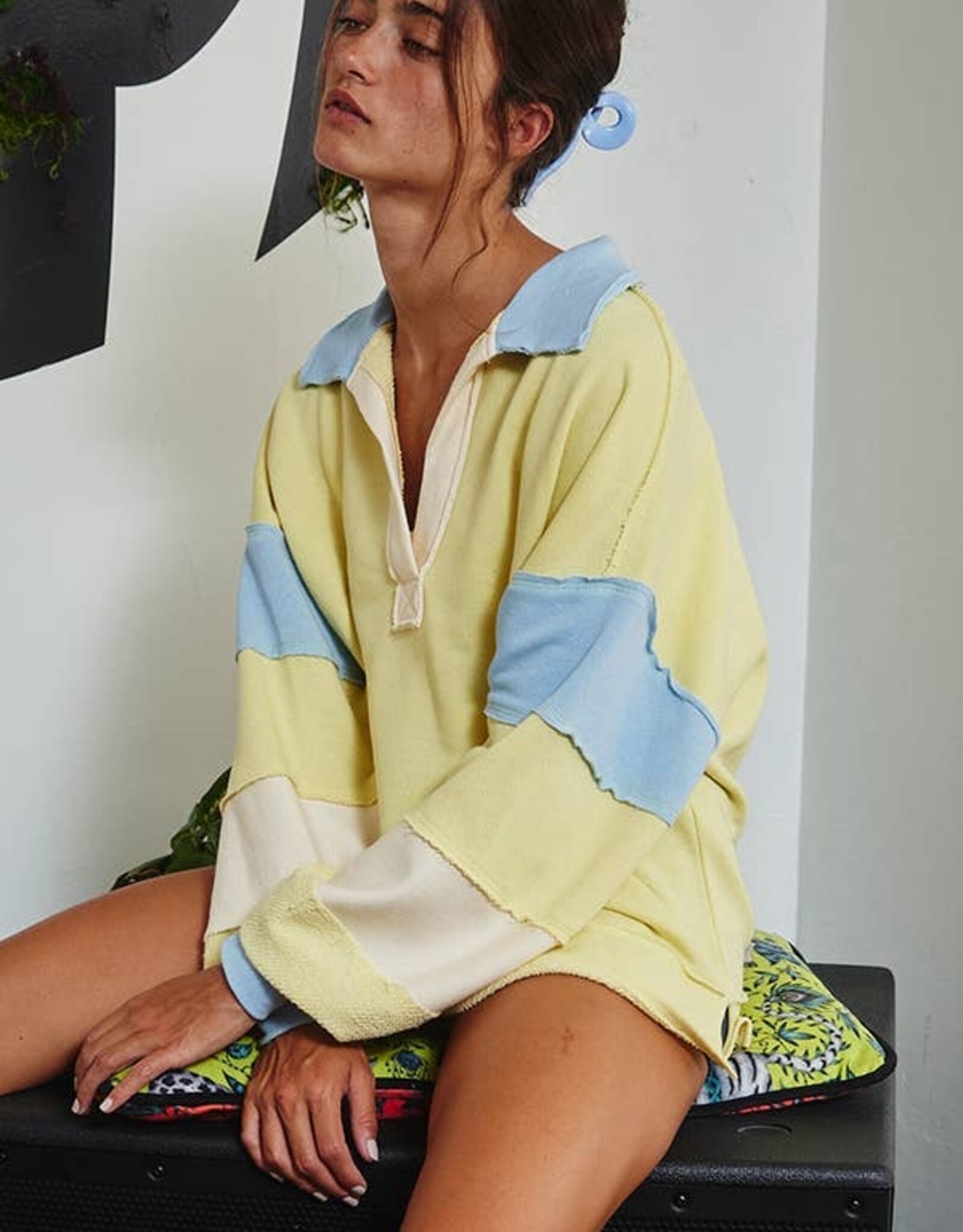 Yellow & Blue Collared Pullover