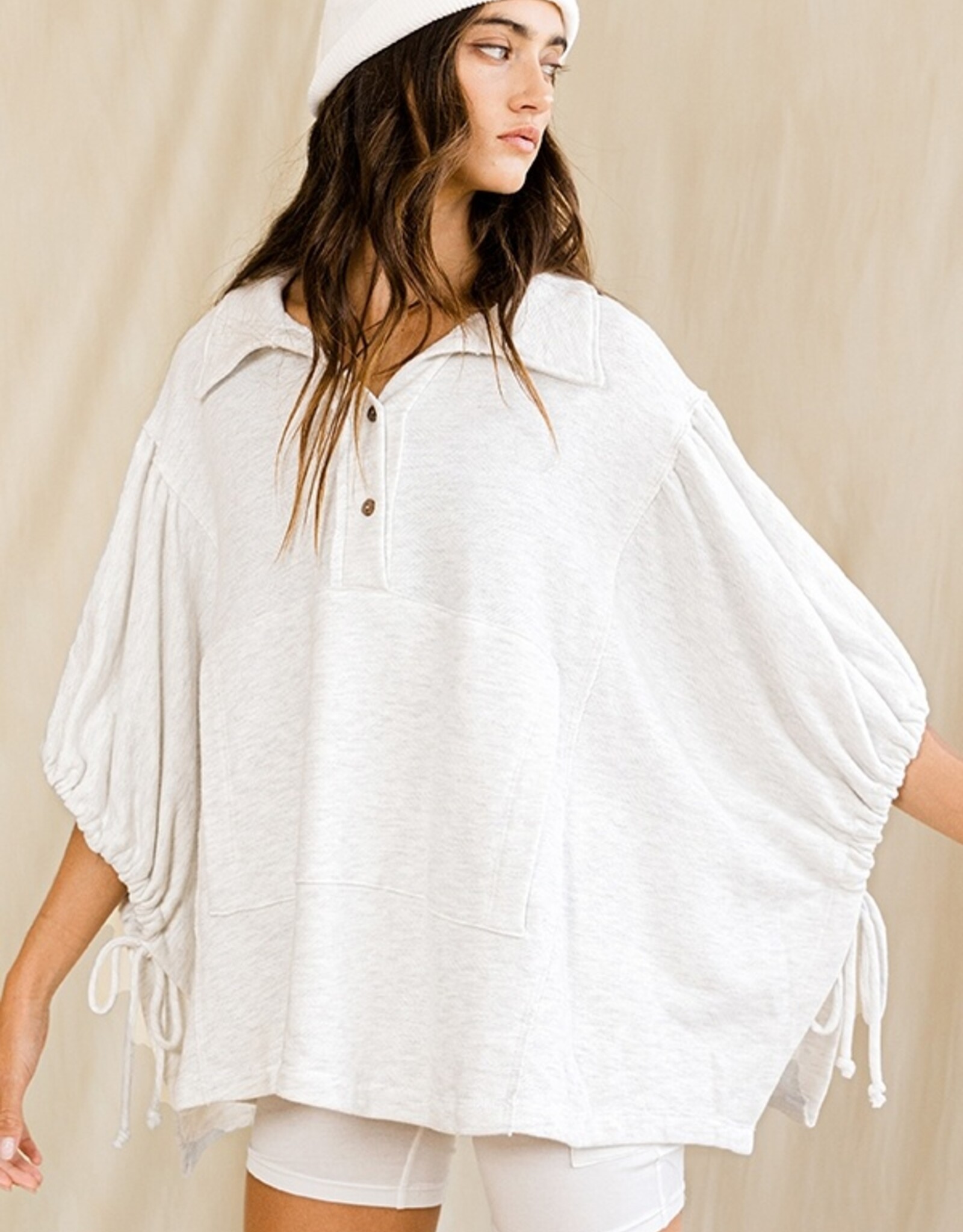 Grey Oversized Drawstring Pullover