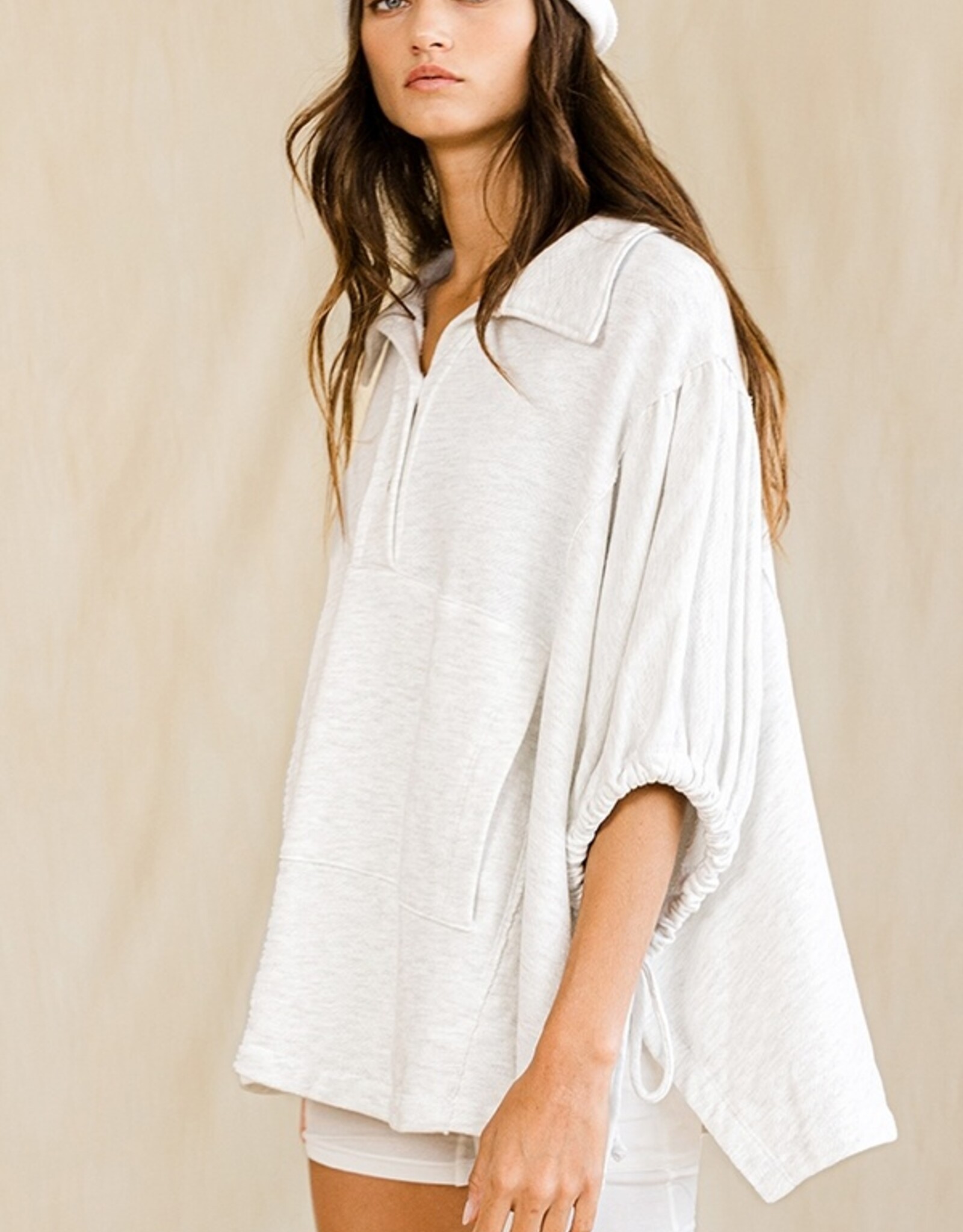 Grey Oversized Drawstring Pullover